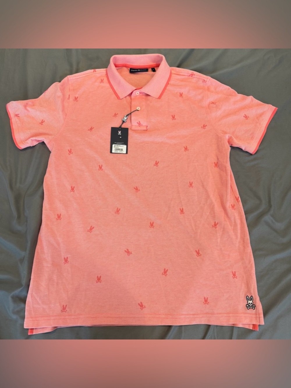 NWT Psycho Bunny Men's Polo Shirt Graphic AOP Collared Short Sleeve Logo PINK
